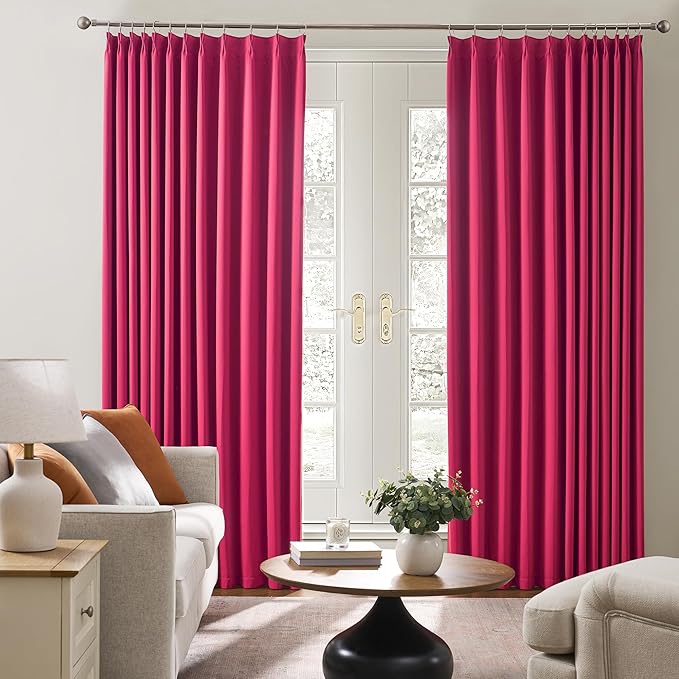 Hot Pink Drapes Room Darkening Curtains, Pinch Pleat with Hooks, Modern Design Light Reducing & Privacy Protection Blackout Window Drapery for Kid's Adult Room(Hot Pink, 2 Panels, W40 x L96)
