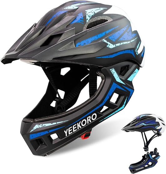 Kids Bike Helmet with Chin Guard, Adjustable Detachable Children’s Full Face Helmet for Girls and Boys, Cycling Helmets Skateboard, Scooter