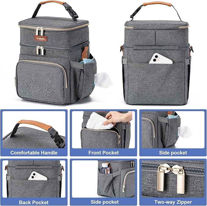 Insulated Breastmilk Cooler Bag with Ice Pack - Holds 6x9oz Bottles, Leakproof Double Layer, Baby Bottle Cooler Bag with Adjustable Strap for Nursing Moms, Daycare & Travel