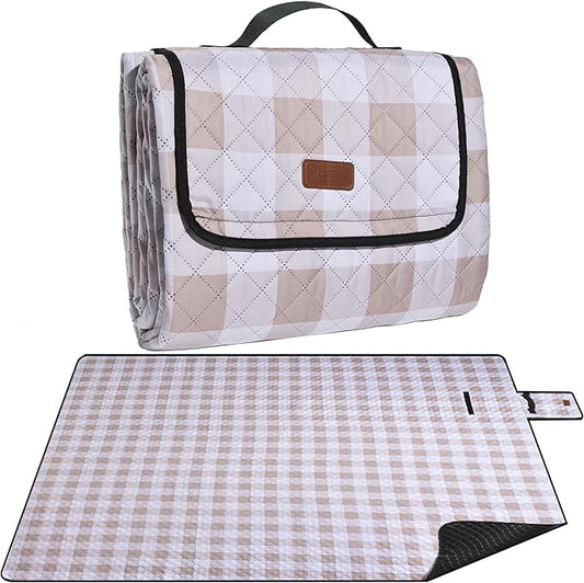 Extra Large Picnic Blanket 80''x 80'' Waterproof Foldable Picnic Mat for Beach, 5-Layer Outdoor Blanket for 6 to 8 Adults,Camping Grass Lawn Park Accessories Couple Park Wedding Registry(Brown)