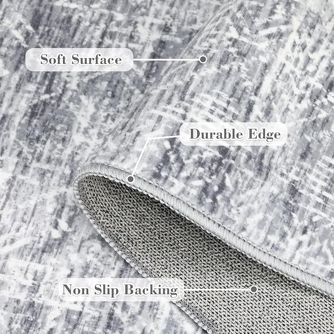 COZYLOOM 6x9 Rug Living Room Washable Modern Distressed Accent Carpet with Non-Slip Backing, Ultra-Soft Contemporary Geometric Floor Mat for Kitchen, Bedroom, Grey