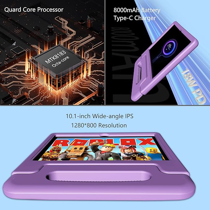Kids Tablet 10 Inch, Tablet for Kids Android 13, 4GB+64GB, 8-Core CPU, WiFi 6, 12H Battery Life, Parental Control, 1280 * 800 HD Display, Dual Cameras, Shockproof Case, Pre-Installed Educational Apps