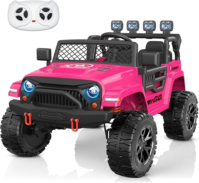ANPABO 24V 2 Seater Ride On Car for Kids w/EVA Tires, 4X200W Motors, 4 Shock Absorbers, 2.4G Remote Control, Bluetooth Radio, LED Headlights & Searchlights, Electric Car for Kids Ages 3-8, Pink