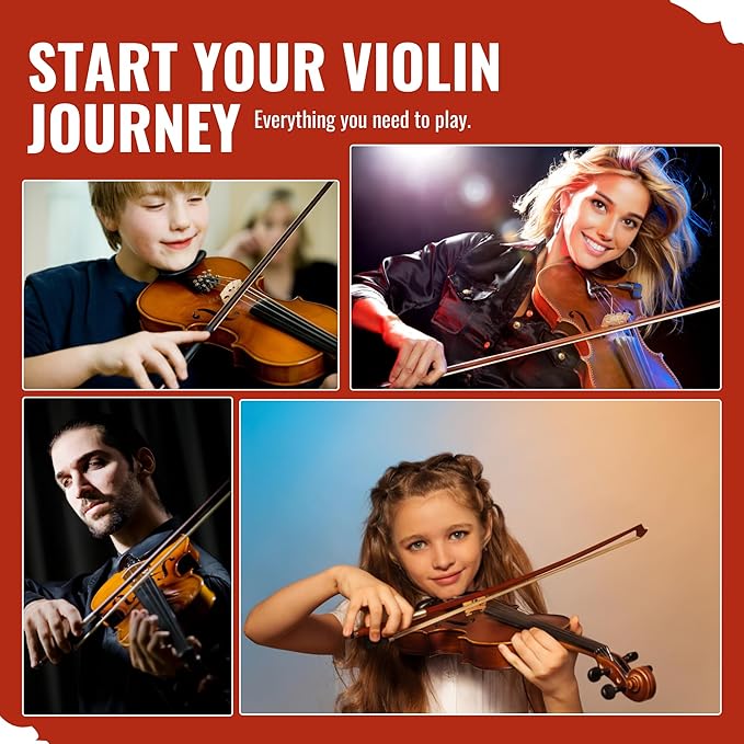 1/4 Size Violin for Kids, Beginners, Students, Solid Spruce Top, Maple Back Fiddle with Brazilwood Bow, Tuner, Hard Case, Shoulder Rest & More, Perfect Handcraft Gift