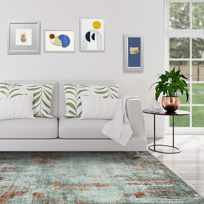 6x9 Area Rugs for Living Room Rug Washable: Modern Rug for Dining Room Bedroom Carpet Non Slip Low Pile 6 by 9 Indoor Abstract Nursery Home Office Red Brown