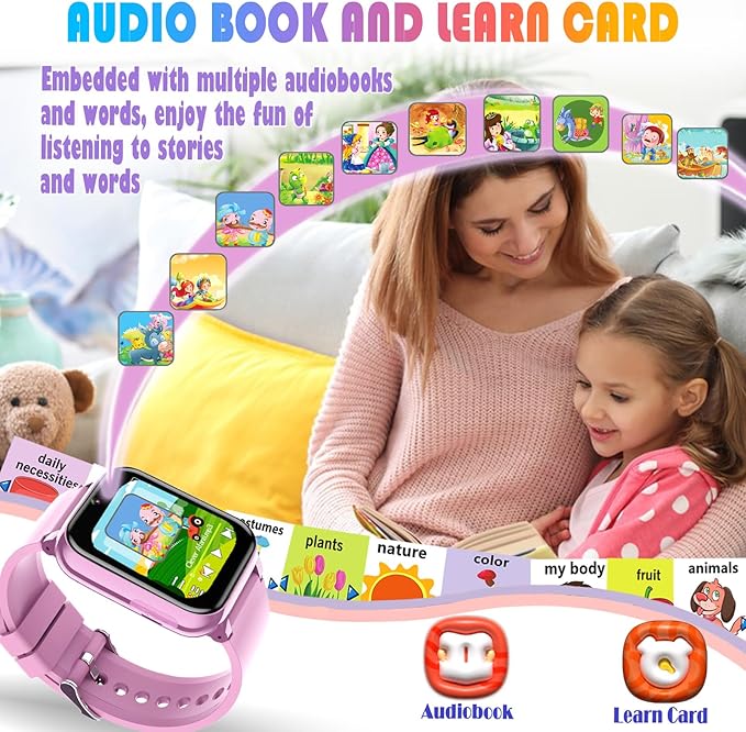 Goodatech 1.69'' Kids Smart Watch for Kids Boys Girls, HD Camera,26 Puzzle Games,Video Music Player,Pedometer,Flashlight,Alarm Clock, Christmas Birthday Gifts for 4-12 Years Children (Pink)