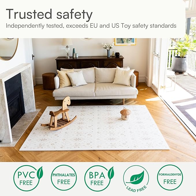 Baby Play Mat for Floor – 6x6ft Vintage Vanilla | Soft Non Toxic Premium EVA Foam Tiles for Tummy Time, Crawling & Playroom – Waterproof Floor Mat for Babies & Toddlers Lillefolk (9 Tiles)