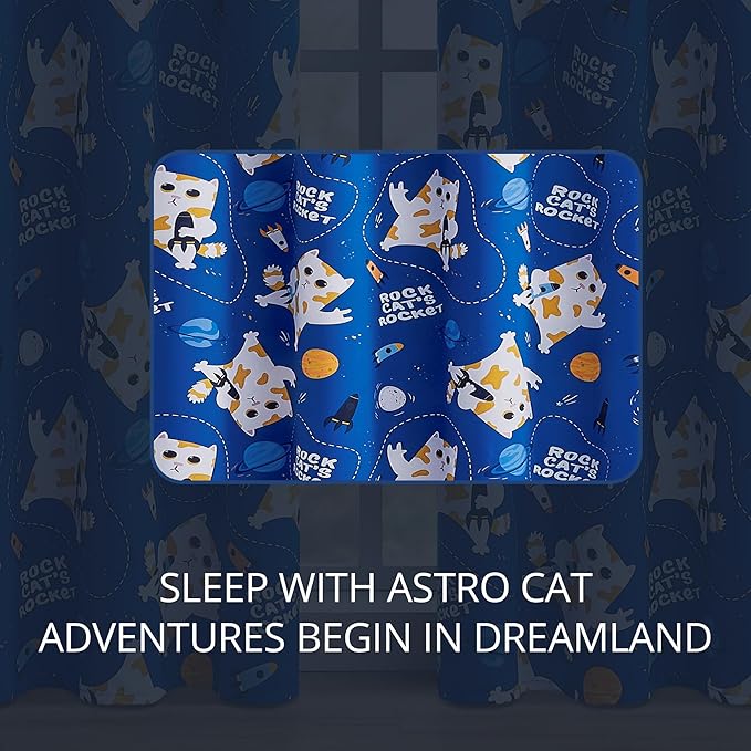 Kids Blackout Curtains - Space Cat Design, 100% Blackout, 2 Panels, Each W52×L84, Thermal Insulated Curtains for Bedroom, Noise Reducing, Combine Functionality with a Fun and Creative Design