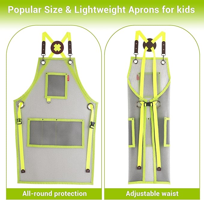 Kids Art Aprons for Painting, Gardening, Cooking, Multiple Pockets, Kids Smock for Boys & Girls, Waterproof (Age6-12)