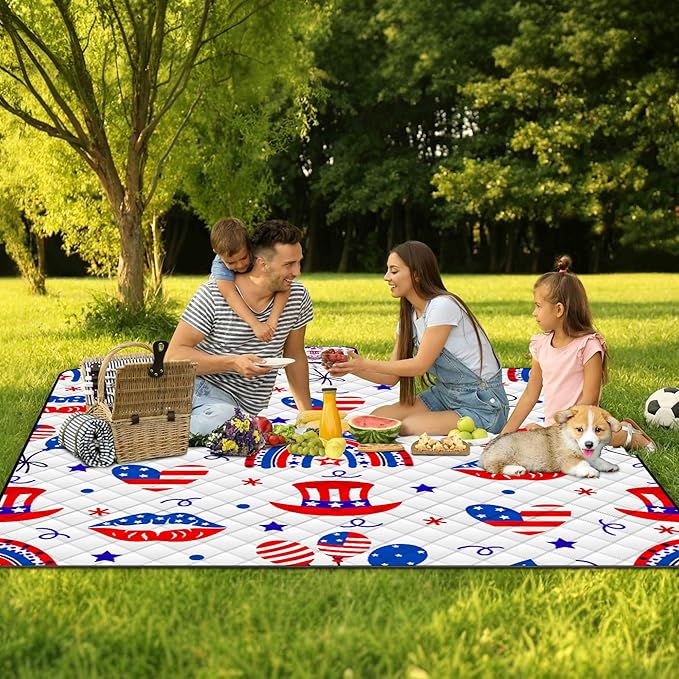 Extra Large Picnic Blanket Waterproof,80"x 80"Foldable Machine Washable Beach Blanket,Outdoor Blanket for 6-8 Adults,Suitable for Indoor Crawling,Park Beach,Camping,Hiking,Family Travel(Blue,Red)