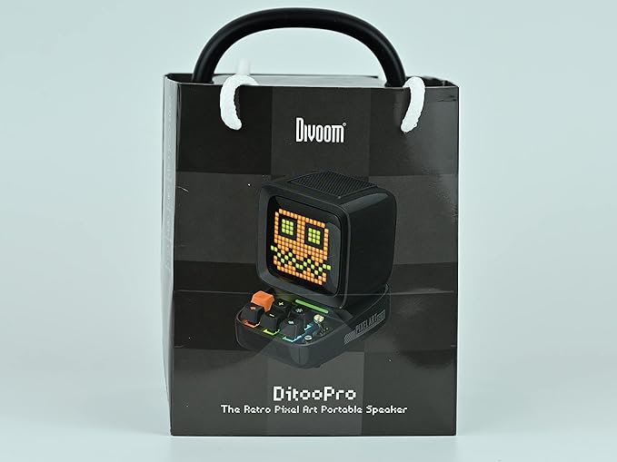 Divoom Ditoo Retro Pixel Art Game Bluetooth Speaker with 16X16 LED App Controlled Front Screen (Black)