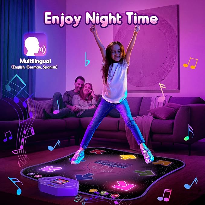 Flooyes Dance Mat Toys for 3-12 Year Old Kids, Electronic Dance Pad with Light-up 8-Button Wireless Bluetooth, Music Dance with 5 Game Modes, Birthday Toys Gifts for 3 4 5 6 7 8 9 10+ Year Old Girls