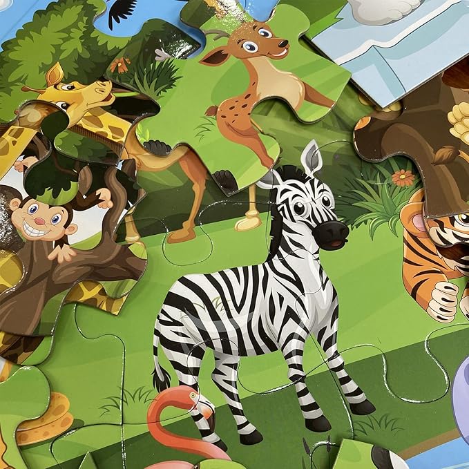 Jumbo Floor Puzzle for Kids, Large Jigsaw Puzzles 35 Piece for Kids Ages 3-5,Preschool Learning & Education Toys, Gifts for 4-8 Year Old Boys and Girls (Grassland Animal)