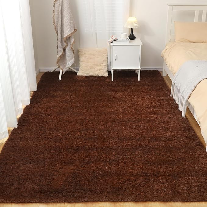 Area Rugs 8x10, Fluffy Rugs for Living Room, Ultra Soft Rugs for Bedroom, Non-Slip Indoor Carpet for Nursery, Kids Room, Playroom, Home Decor, Brown
