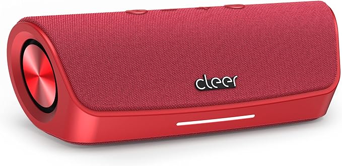 Cleer Scene Portable Bluetooth Speaker,IPX7 Waterproof,Powerful Sound and Deep Bass,Built-in Echo and Noise Canceling Microphone,12 Hours Battery,for Office,Home,Outdoors and Travel-Red