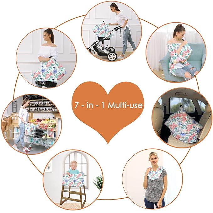 Carseat Cover for Boys and Girls - Multi-use Nursing Canopy for Breastfeeding, Stroller, High Chair Cover (Rose)