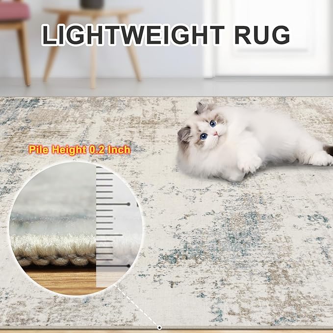 Area Rugs Living Room Rug - 4x6 Washable Modern Abstract Soft Neutral Non-Slip Carpet Large Indoor Floor Stain Resistant Thin Carpets for Bedroom Dining Room Farmhouse Nursery Home Office Multi