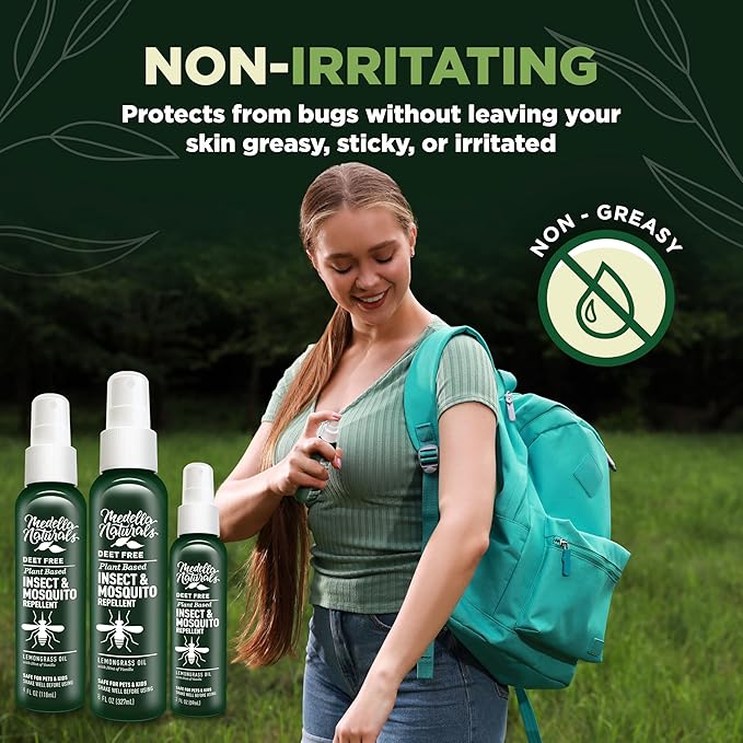 Deet-free Insect & Mosquito Repellent Travel Pack (2, 4, 8oz) – Nice Smelling Insect Repellent with Lemongrass Oil Safe for Pets and Kids – Bug Spray for Mosquitoes, Gnats, Black Flies, and No-see-ums