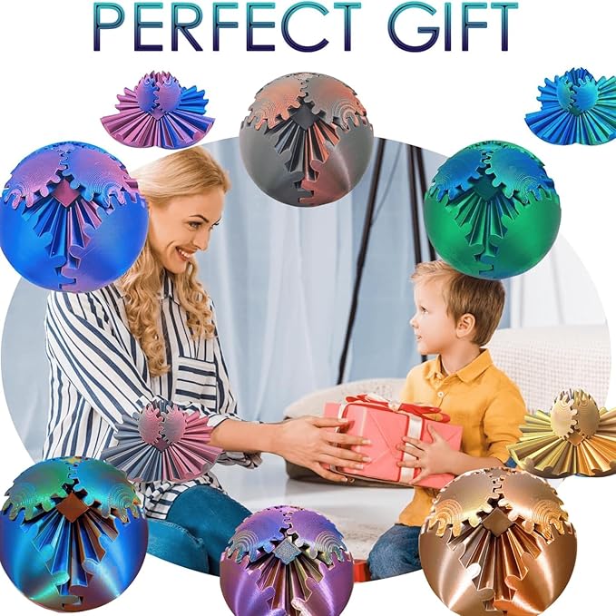 Gear Ball, 4.2in 3D Printed Gear Ball Spin Ball Cube Fidget Toys, Gear Sphere, Gear Balls Fidget Toy, Stress Ball, GearSphere Desk Toy, Fidget Balls, Gear Toy for Anxiety Relaxing (Laser Rose Gold)