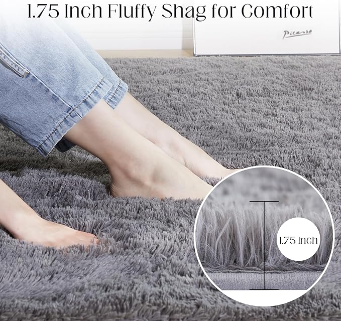 8x10 Grey Fluffy Rug, Ultra Soft Area Rugs for Living Room, Plush Indoor Carpet, Anti-Skid High Pile Luxury Rugs for Bedroom, Nursery, Kids Room, Playroom, Home Decor