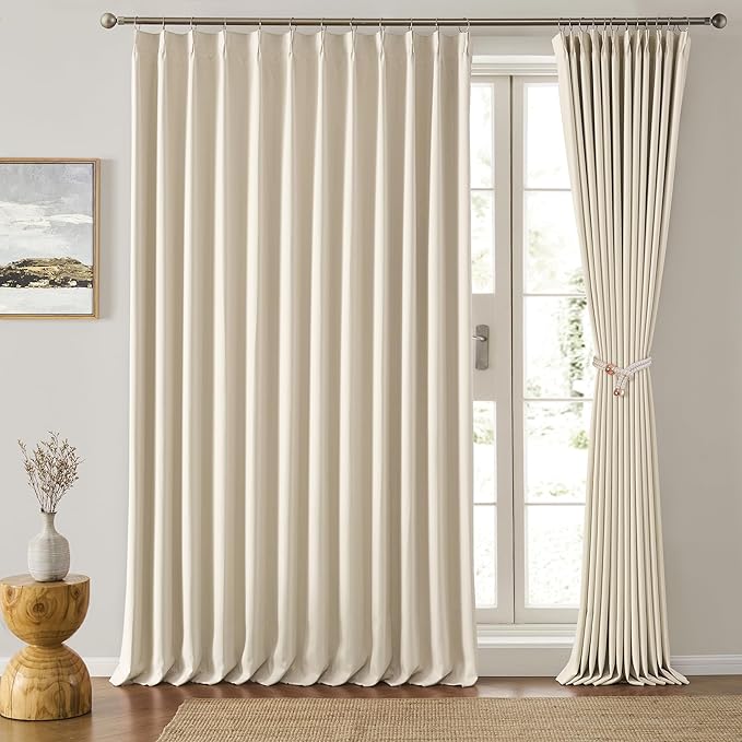 80 Inch Wide Patio Sliding Door Curtain 108 inches Long, Silky Panel Privacy Thermal Insulated Sound Reducing Room Divider Drape for Bedroom/Living Room (2 Panels, Cream Beige, W80 x L108)