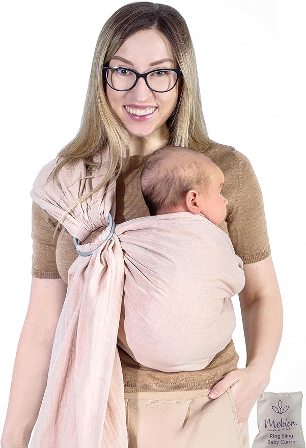 Baby Ring Sling – Breathable 100% Cotton Wrap for Infant Support, Baby Sling Carrier – Adjustable Muslin Fabric, Sunset Rose Baby Sling Wrap - Soft Chest Hold for Travel