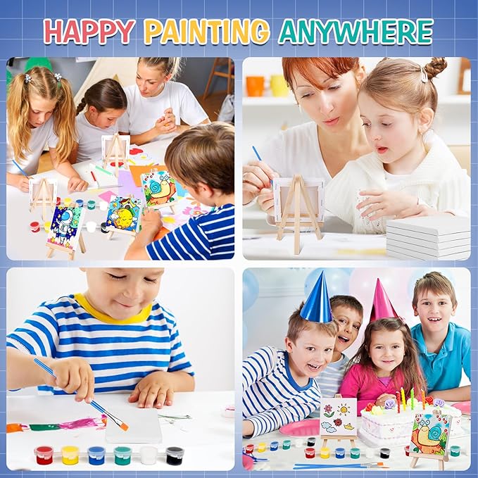 ESRICH 10 Set Mini Canvas Painting Kit, Minis Acrylic Paint Set, St. Patrick's Party Gifts,4 * 4inCanvas with Easel, Acrylic Paints,Brushes,Palette,Mini Easel Canvas for Kids Adults Painting Party