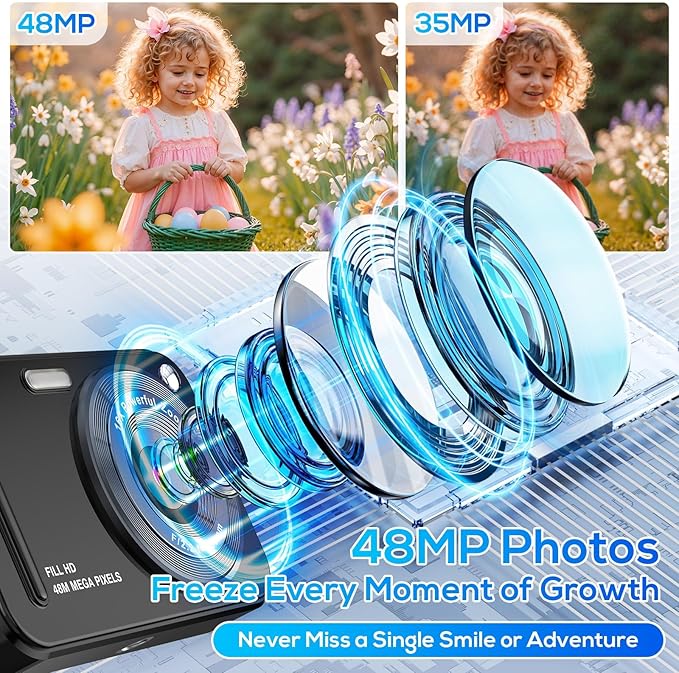 Digital Camera for Kids, WITYEAH 48MP FHD 1080P Point and Shoot Digital Cameras with 16X Zoom Anti-Shake, Compact Portable Cameras for Photography, for Boys Girls Teens Beginners