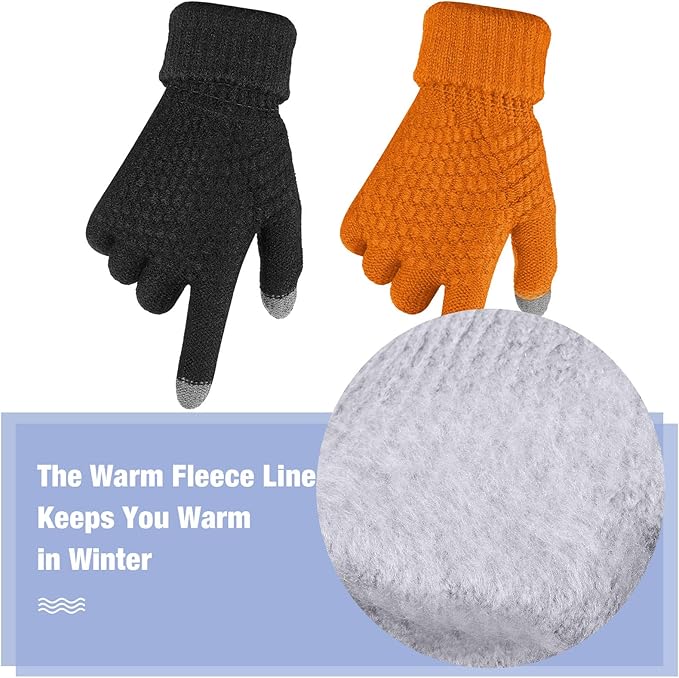 Geyoga 2 Pairs Women's Winter Touch Screen Gloves Soft Warm Fleece Lined Knit Elastic Cuff Winter Texting Gloves