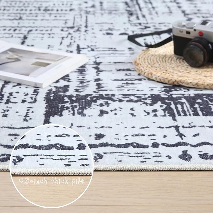 Door Mat Indoor Entrance 2x3 Rug Machine Washable Boho Moroccan Small Area Rug Non-Slip Low Pile Throw Rugs for Entryway, Kitchen, Front Door Indoor Entrance,Kids Room (Black and White)