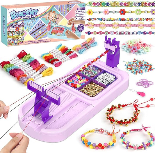 Friendship Bracelet Making Kit, Arts and Crafts Loom Bracelet Maker for Kids, Jewelry String Making supplies with 3 Thread Styles & 6 Bead Types, Christmas Birthday Gifts for Girls Ages 6 7 8 9 10+