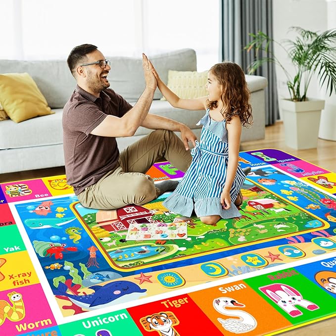 Kids Rug for Playroom, Kids Baby Playmat with Farm Sea Animal, Alphabet ABC Educational Rug, Floor Play Mat Carpet for Bedroom Preschool Classroom (110.2X78.7 INCH, Farm)