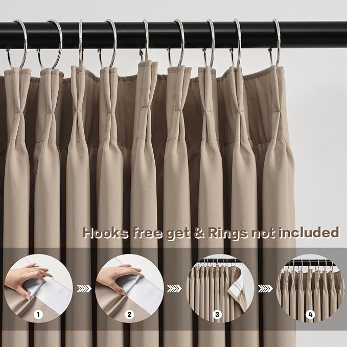 KEQIAOSUOCAI Pinch Pleated Window Curtain Panels 94 Inches Long Light Blocking Solid Custom Made Pleated Curtains Hooks Track Privacy Memory Shape Drape for Living Room,Khaki,40x94, Set of 2