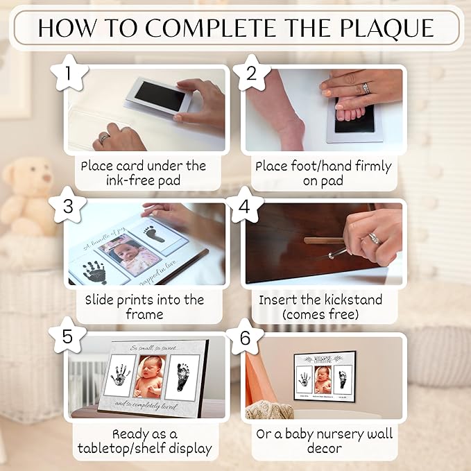 Inkless Hand and Footprint Kit, Baby Keepsake Plaque & Baby Shower Gifts - Ideal as Mom To Be Gift, Nursery Picture Frames, Clean Touch Hand and Footprint Kit (Style 2 - Design 3)