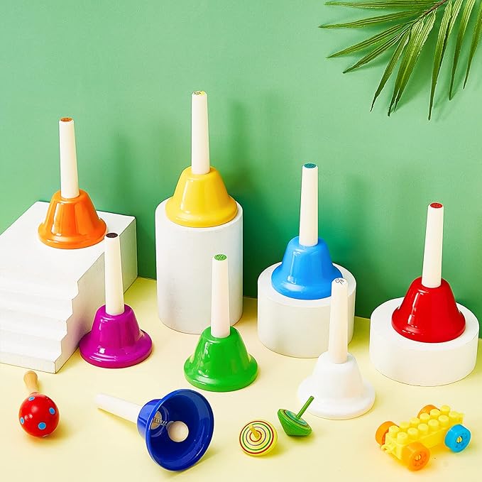 Fabbay 24 Pcs 8 Note Hand Bells Set Musical Handbells for Kids Colorful Diatonic Metal Bells Toy Percussion for Kids Toddlers Children Musical Teaching Church Chorus Wedding Family Birthday Party