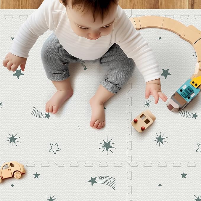 Baby Foam Play Mat, PIGLOG 72x48 Baby Crawling Mat, Floor Mats for Kids for Infants with Interlocking Floor Tiles, Toddler Playmats for Indoor and Outdoor, Easy to Clean Playroom Mats, Meteor Shower