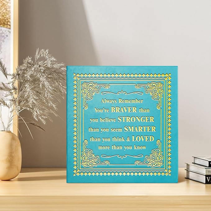 Inspirational Leather Photo Album,Magnetic Self-Stick Page Photo Album,Family Album,Hand Made DIY Albums Holds 3x5, 4x6, 5x7, 6x8 Photos (light blue-always remember)