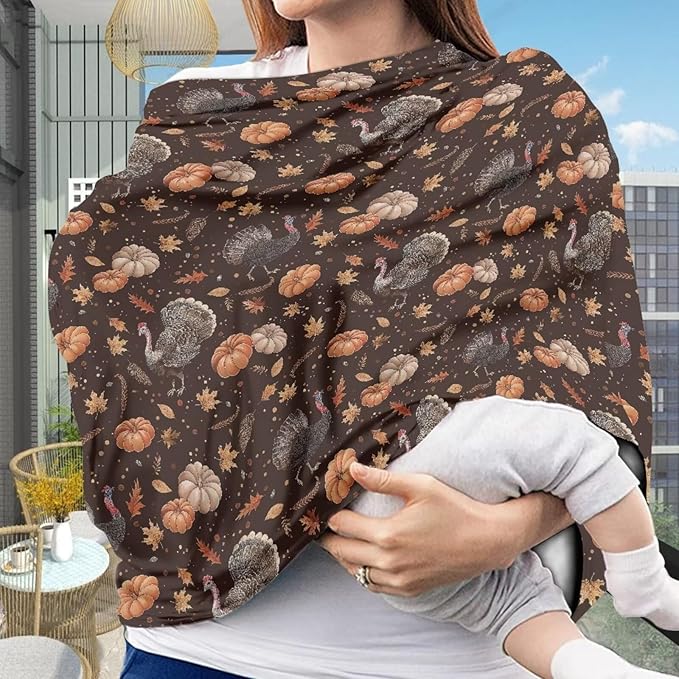 Binienty Hanksgiving Turkey Pumpkin Stretch Car Seat Covers for Babies Infants, Breathable Stretch Baby Stroller Cover Canopies Thankful Car Seat Cover
