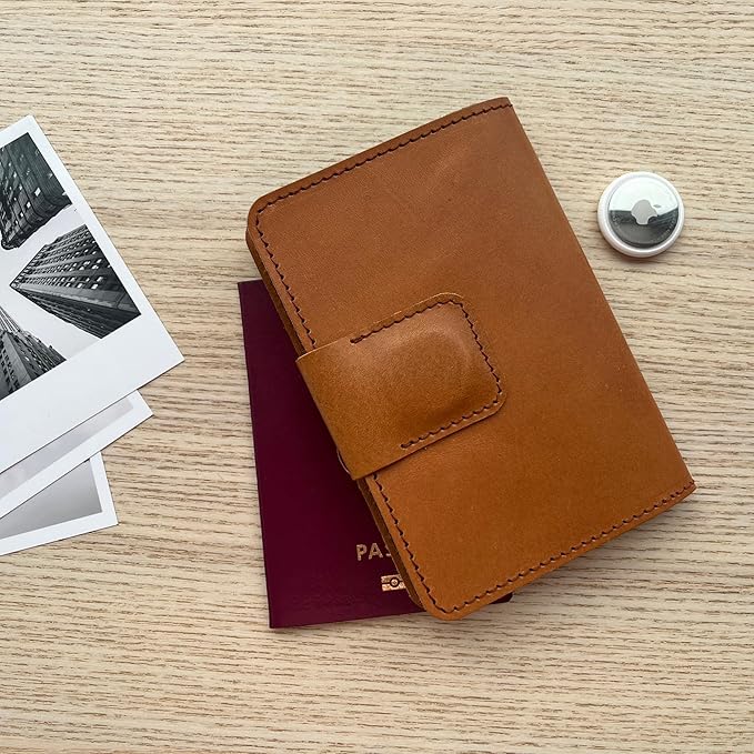 CITYSHEEP Passport Wallet With Airtag Slot - Family Holder for 4 Passports. Tan Color
