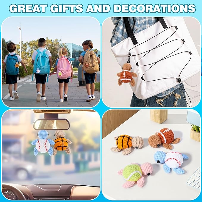 Crochet Kit for Beginners -4 PCS Turtle Crochet Kit with Step-by-Step Video Tutorials, Beginner Crochet Kits for Adults, Animal Crochet Turtle Ball Games Set