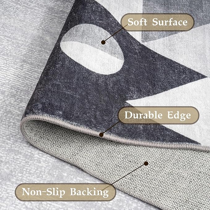 HOMFINE Washable Modern Area Rug - Geometric Style 4x6 Rugs for Living Room, Bedroom, Machine Washable Rug Soft Non Slip Non Shedding Area Rug - Grey, 4'x6'