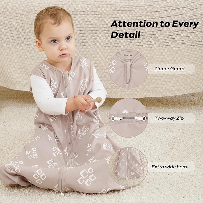 JELLYMONI Baby Sleep Sack 6-12 Months, 100% Cotton 3 Pack 0.5 TOG Baby Wearable Blanket Infant Sleep Sack with 2-Way Zipper Newborn Sleep Sacks