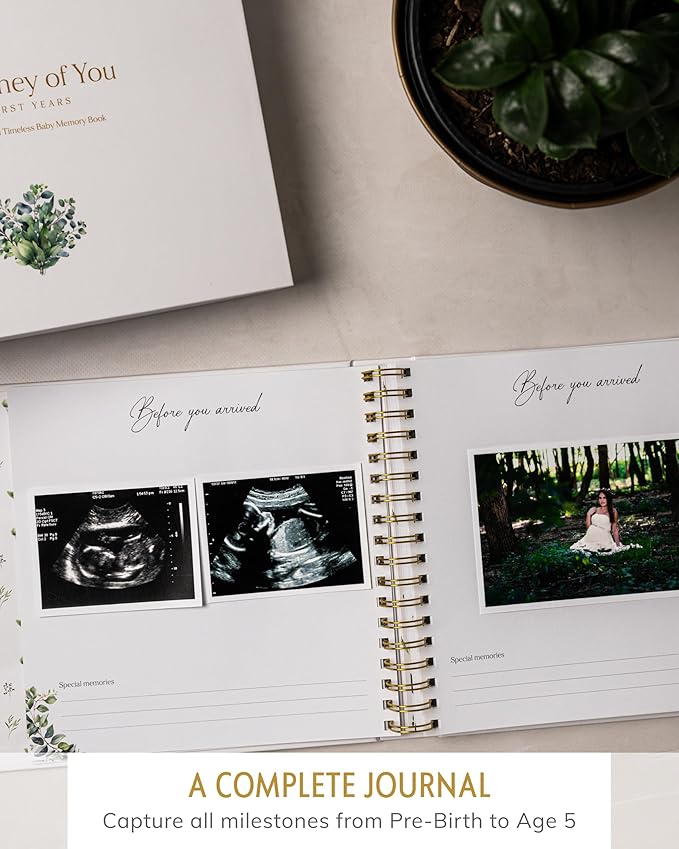 Baby Books for Baby Shower - Gift Unisex Botanical Garden Keepsake Memory Journal to Log Pregnancy and Newborn Milestones - Photo Album Scrap Books for Girl or Boy - New Parents Must Have Essentials