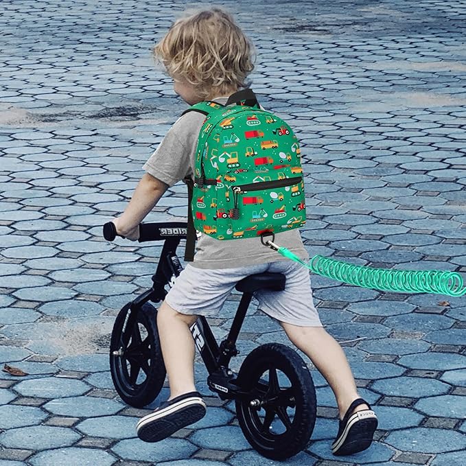 Accmor Toddler Backpack with Leash, Cute Baby Backpack with Anti Lost Wrist Link, Mini Kids Backpack Leash Walking Harness for Travel, Small Excavator Backpack Tether for Boys Girls Ages 1-3 (Green)