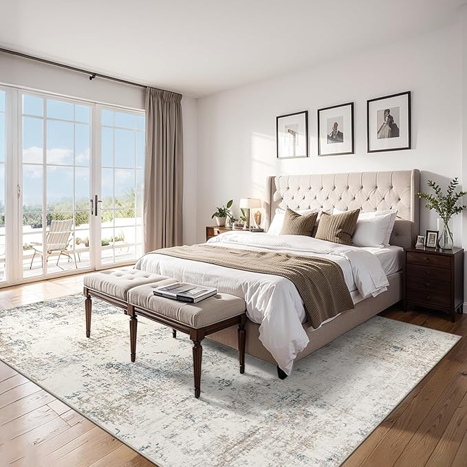 Area Rugs Living Room Rug - 5x7 Washable Modern Abstract Soft Neutral Non-Slip Carpet Large Indoor Floor Stain Resistant Thin Carpets for Bedroom Dining Room Farmhouse Nursery Home Office Multi