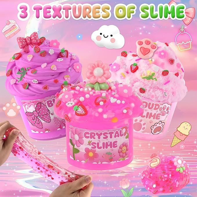 6 Pack Slimes, Pink Slime Kids, Cloud Slime kit for Girls Ages 8-12, Toys for Girls and Boys, for Kids Slime Set Party kit Goodie Bag Stuffers, 4 5 6 7 8 9 10 Year Old Girl Birthday Gift Cute Stuff