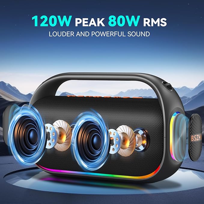 80W(120W Peak) Bluetooth Speaker Loud, Portable IPX6 Waterproof Bluetooth Speakers Wireless TWS for Outdoor, Party, Travel, and Beach Camping with Light, BT5.0, USB/TF Card, AUX