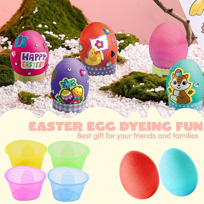 Klever Kits 20Pcs Easter Egg Dye Kit, DIY Easter Decorating Craft Kit with Egg Tray, Stands, Stickers for Kids Coloring Theme Creativity Activity, Home School Crafts