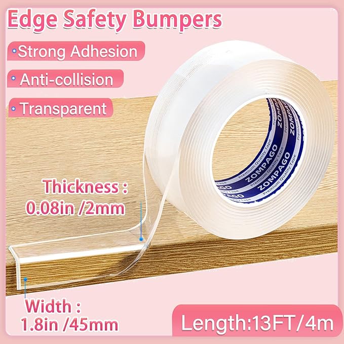 Clear Soft Corner Protectors for Furniture Strip,1.8in x13FT,Sharp Edge & Table Bumper,Window Edge,Wall Protector, Soft Corner Guards Safe for Proof,Table Corner Protectors in Family