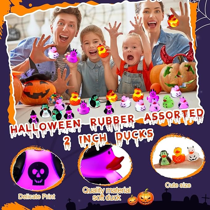 Halloween Rubber Duckies in Bulk Glow in The Dark Rubber Ducks Light up Halloween Mini Duckies Bath Toys for Halloween Party Favor Decor Pool Bathtub Baby Shower Toy Gifts for Kids(48)